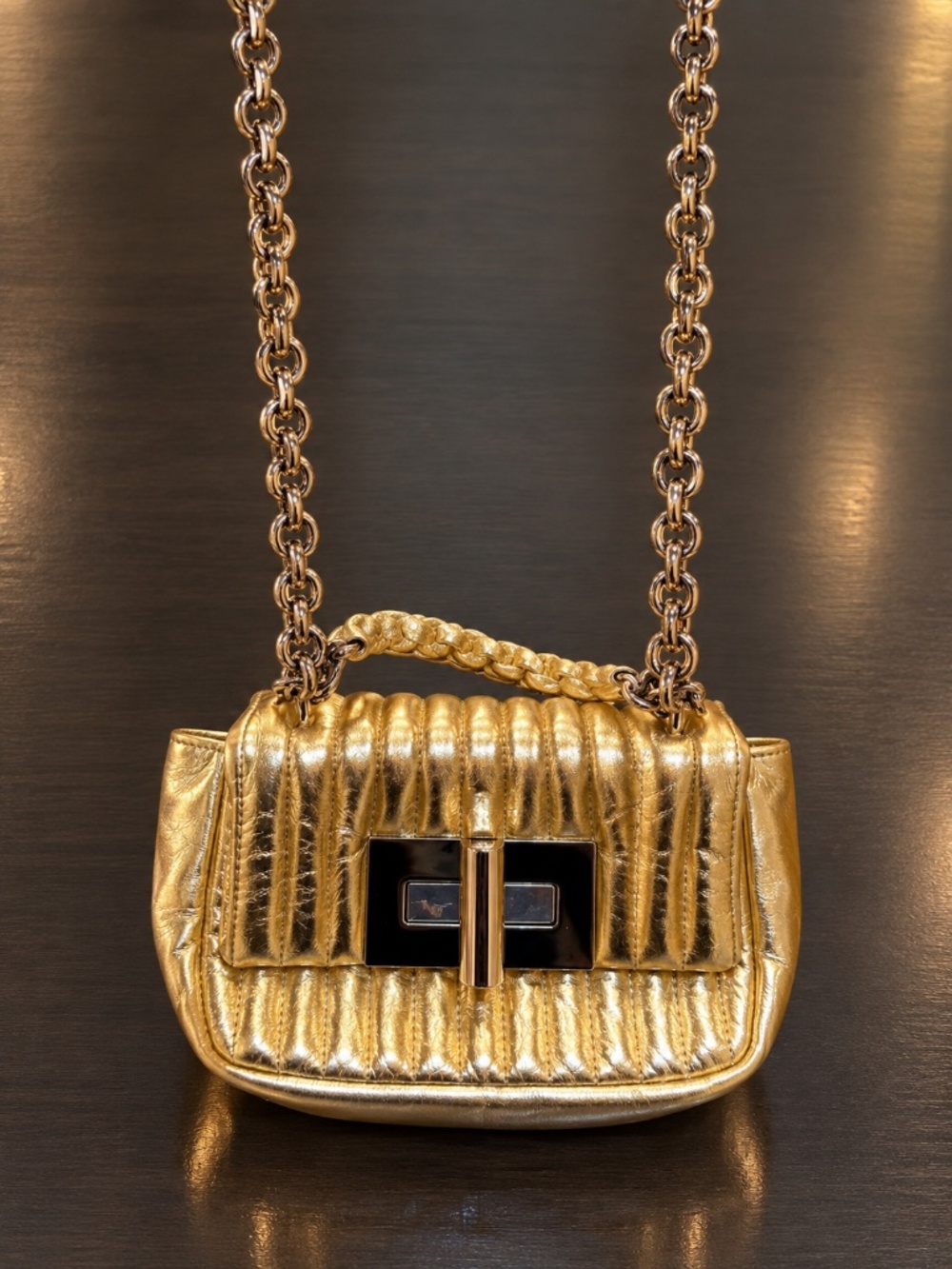 Tom Ford Natalia Metallic Gold Shoulder Bag